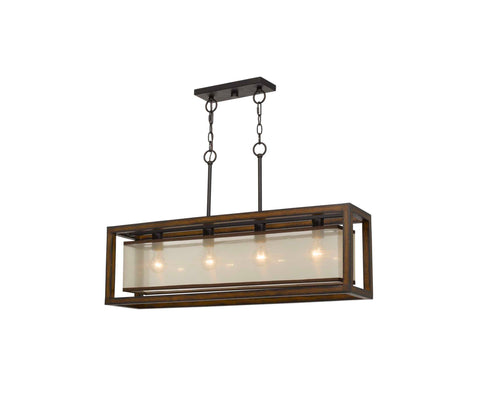 Rectangular Mission Wood and Metal Chandelier