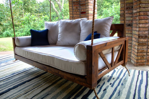Avery Wood Porch Swing Bed Daybed in Tuscany Finish. Pictured in Twin Mattress Size.