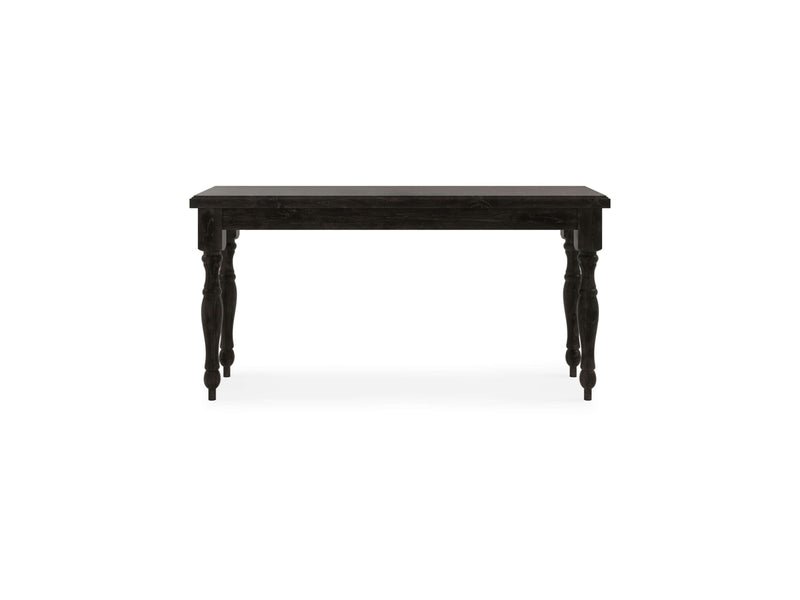 The Abigail Sofa Table - Charred Ember by James+James features a dark wooden rectangular top with intricately carved, turned legs. The table is showcased against a white background.