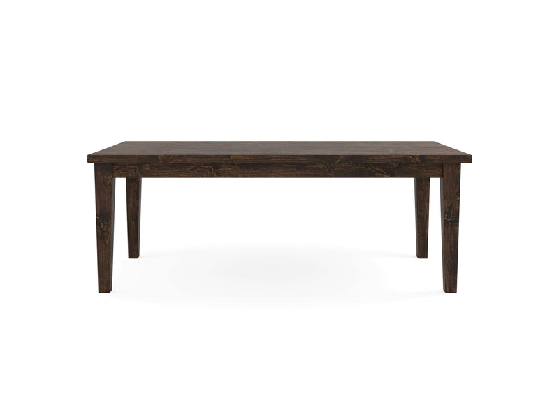 The Ava Parsons Dining Table - Tobacco by James+James features a rectangular top and four legs, crafted in dark wood. Boasting a simple yet classic design, this table is set against a plain white background.