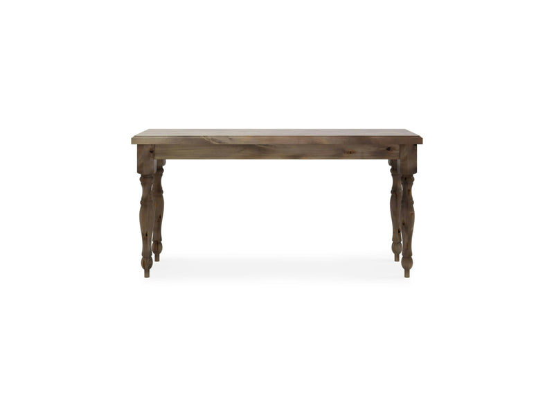 Introducing the Abigail Sofa Table by James+James, crafted from barn wood. This rectangular table showcases a stylish dark brown finish and features a sleek flat top paired with four intricately carved legs, adding an elegant touch to its classic design. Set against a white background, the exquisite details of this table are beautifully highlighted.