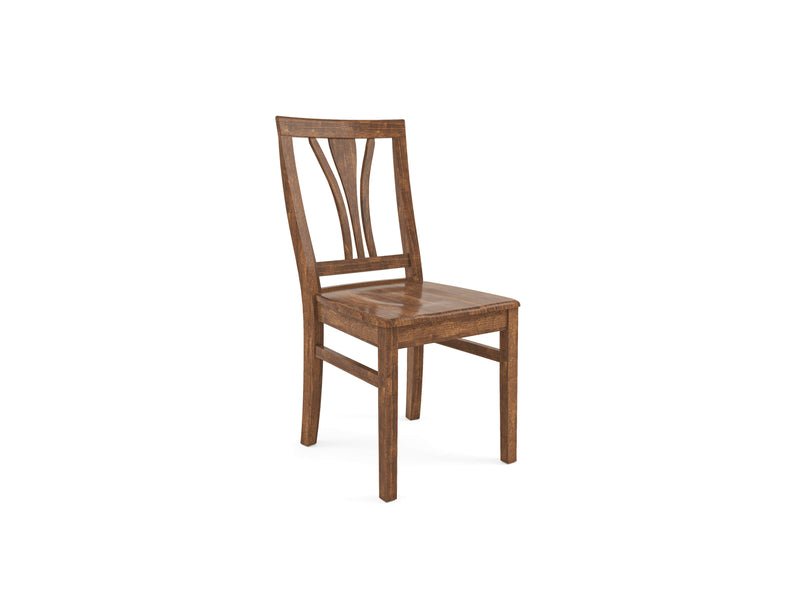 The Brooklyn Dining Chair - Tuscany by James+James features a slatted backrest and a smooth, polished finish. This elegant piece showcases a simple, classic design with four straight legs, viewed from an angle to highlight the seat and part of the backrest.