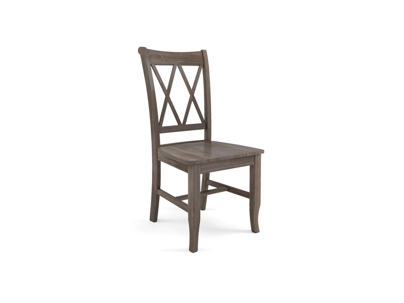 The Double X-Back Dining Chair - Barn Wood by James+James features a dark brown finish with an X-shaped cross-back design and slightly curved legs. The flat, solid seat makes it suitable for dining or general use. Its dark tone contrasts sharply with the white floor beneath.