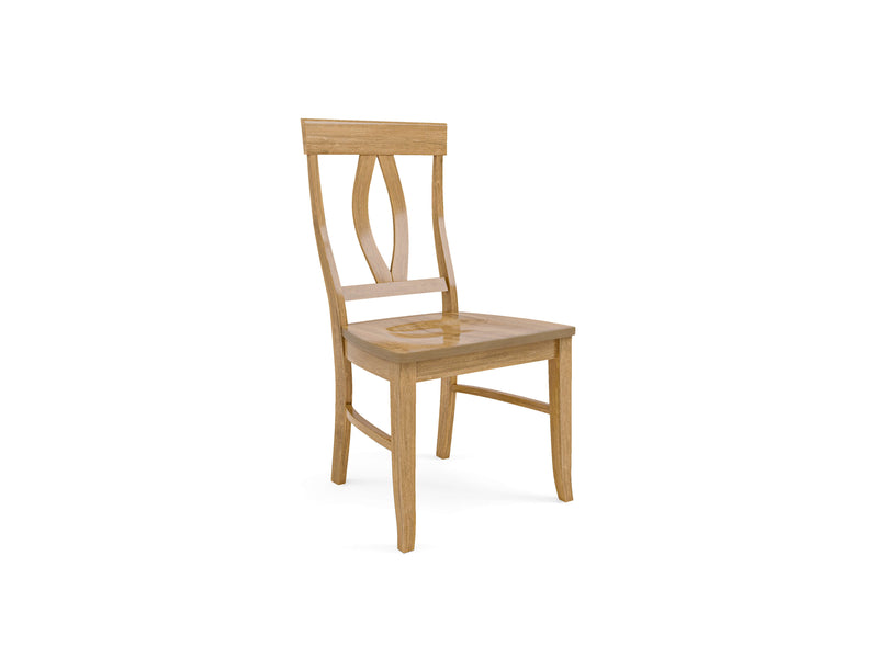 The Elizabeth Dining Chair - Harvest Wheat by James+James features a high, decorative backrest with an open, curving design. The flat seat and straight legs with slight tapering are complemented by a natural wood finish. The chair is photographed against a white background.