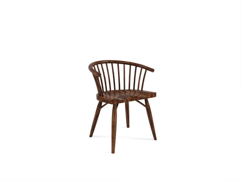 The Maria Dining Chair - Tuscany by James+James features a wooden frame with a curved backrest and vertical slats, complemented by a woven seat design. The chair's four angled legs are displayed against a plain white background.