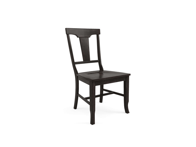 The Grace Dining Chair - Charred Ember by James+James showcases a simple, classic design. It features a backrest with vertical support and a horizontal slat at the top. The chair has four legs with a slight curvature and a flat seat, all presented against a white background.