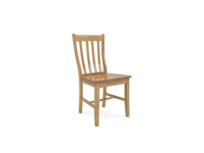 The Henry Dining Chair - Harvest Wheat by James+James is a simple wooden chair with a natural finish. It has a high, slatted backrest and a flat seat. The chair features four straight legs and a minimalist design, making it suitable for both dining rooms and kitchens.