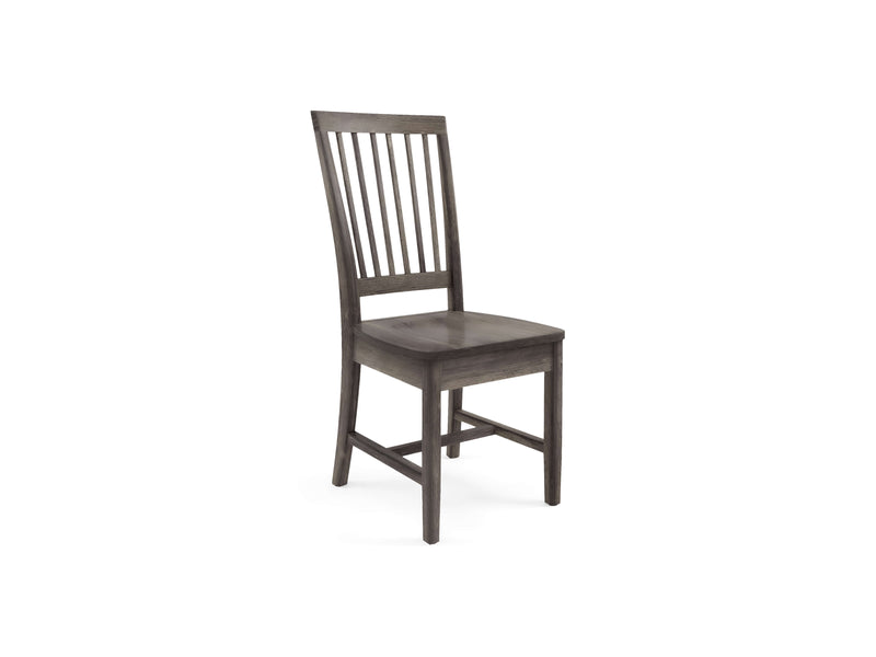 The Jane Dining Chair - Deep Grey by James+James is a wooden chair with a dark brown finish and a slatted backrest. The chair features four legs and a wide seat, providing a simple and classic design. It is positioned against a plain white background.