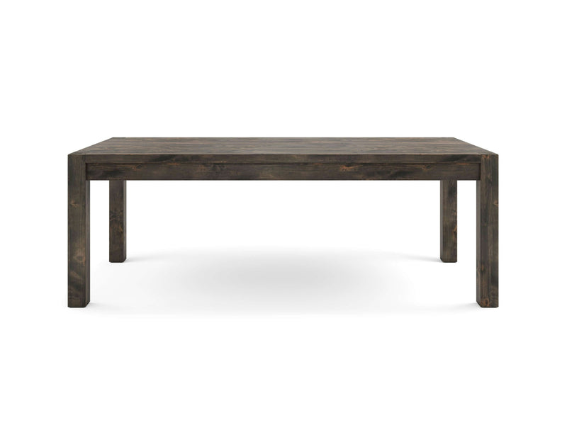 The Jonathan Dining Table by James+James features a wooden rectangular design with a deep grey finish. The table boasts a minimalist aesthetic with straight legs at each corner, offering a sturdy and simple look. It is showcased against a plain white background.