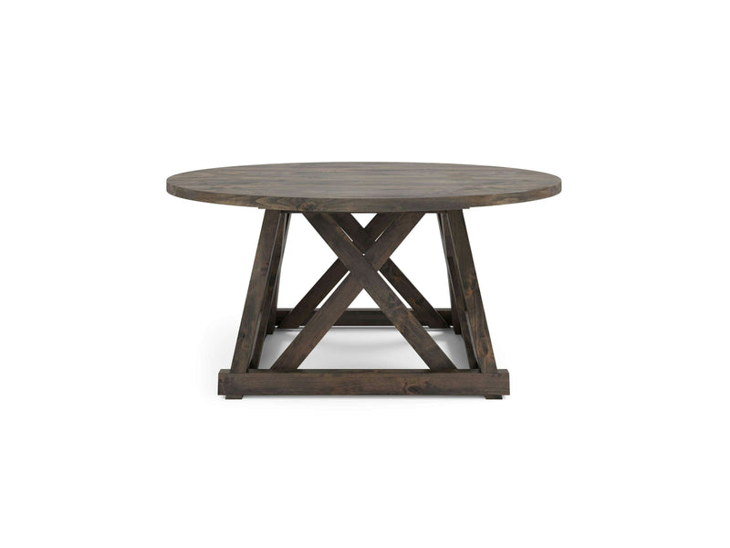 The Julia Round Dining Table in Deep Grey by James+James features a stylish X-cross leg design for support, giving it a rustic and sturdy appearance. The deep grey finish adds a sophisticated touch to the smooth and polished tabletop, making it suitable for both casual and formal dining.