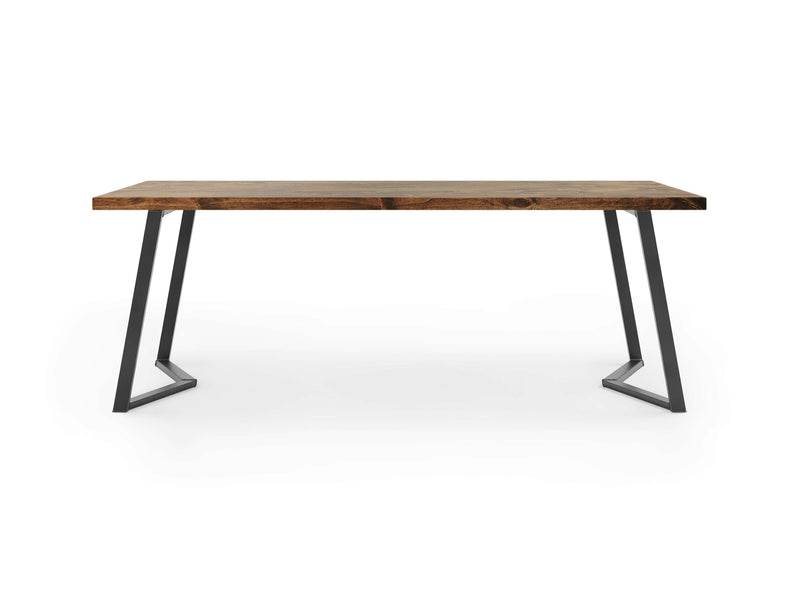 James+James Arkwright Desk - Tuscany, a rectangular wooden table with a natural finish and V-shaped black metal legs, set against a white background.