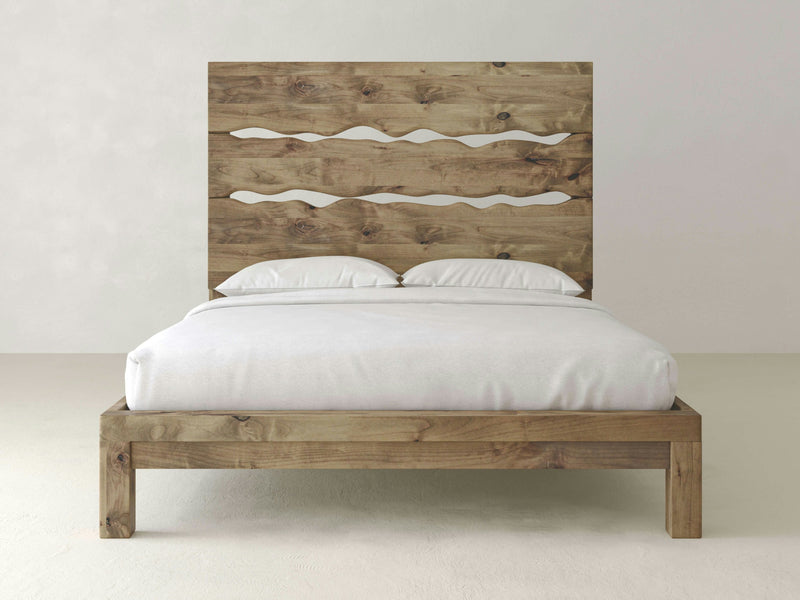 A Live Edge Bed - Harvest Wheat by James+James featuring a wooden headboard.