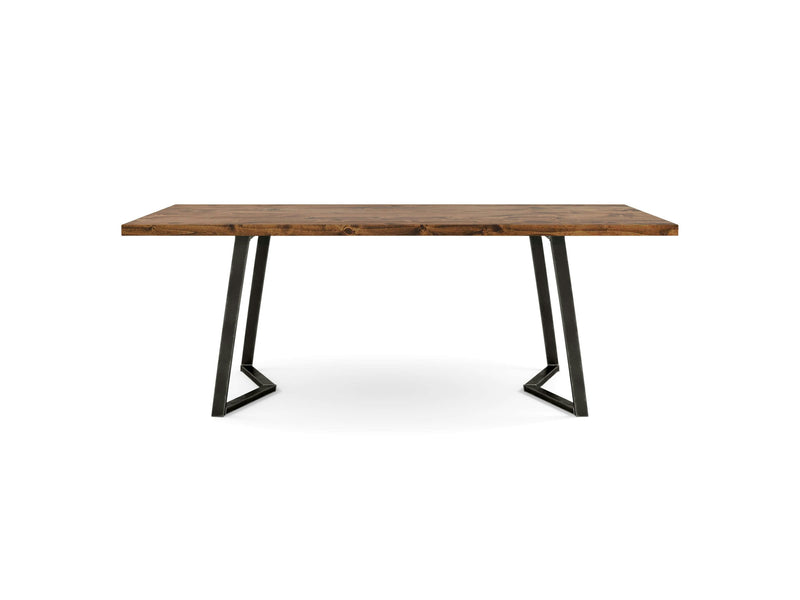 The Arkwright Dining Table - Tuscany by James+James features a modern rectangular wooden top in dark brown and angled black metal legs that offer both sturdy support and a contemporary design. The table is beautifully showcased against a plain white background.