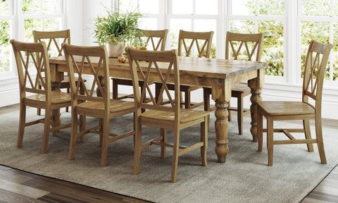 Pictured at 7' L x 37" W in Harvest Wheat Finish. Pictured with <a href="/products/double-x-back-dining-chair">Double X-Back Dining Chairs</a> in Harvest Wheat Finish.