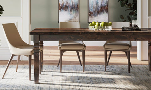 Pictured at 7' L x 37" W in Tobacco Finish. Pictured with <a href="/products/hudson-dining-chair">Hudson Midcentury Dining Chairs</a> and <a href="/products/winter-sky-area-rug">Winter Sky Area Rug</a>.