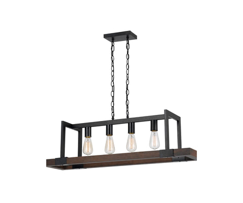 Mission Wood and Metal Rectangular Chandelier