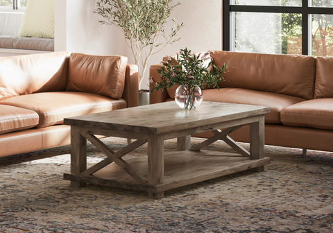Pictured in Barn Wood Finish. Pictured with <a href="/products/braden-couch">Braden Couches</a> on the <a href="/products/marisol">Marisol Rug</a>.