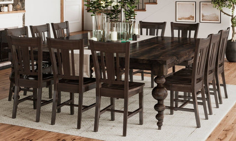 Pictured in Tobacco Finish with Olivia Turned Legs. Pictured with <a href="/products/william-chair">William Dining Chairs</a> in Tobacco Finish and the <a href="/products/cambridge-rug">Cambridge Rug</a>.