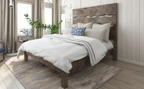 Pictured in Barn Wood Finish with an extra tall headboard. Pictured with our <a href="/products/ryenn-area-rug">Ryenn Area Rug</a>.